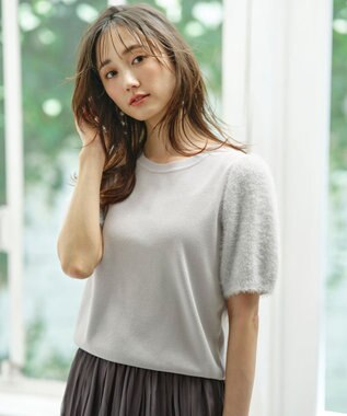 ANY SIS 【洗える】シャギースリーブ ニット ライトグレー