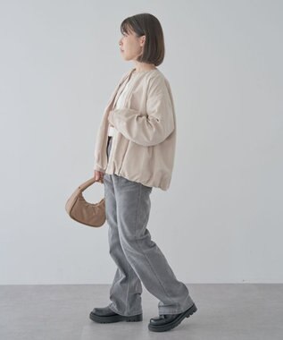 Green Parks ノーカラータックスウェード調ブルゾン Ecru