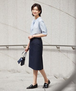 J.PRESS LADIES 【セットアップ対応・洗える・撥水・防汚】コットンFITTYシャーク スカート ネイビー系