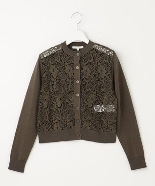 自由区 S 【洗える】レースコンビニット カーディガン カーキ