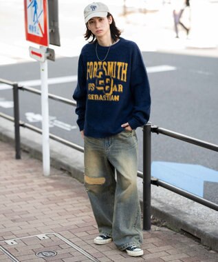 WEGO 【ユニセックス着用ITEM/MLサイズ展開/25年秋冬新作】ファジーグラフィックプルオーバー ネイビー