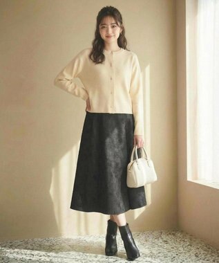 Feroux 胸元刺繍パールニット カーディガン アイボリー系