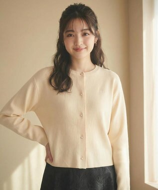 Feroux 胸元刺繍パールニット カーディガン