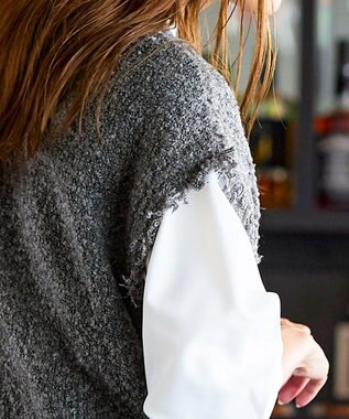 Tiaclasse 【洗える】ツイード見えフリンジニットベスト チャコールグレー