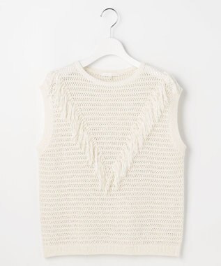 自由区 リネンフリンジ ベスト オフホワイト