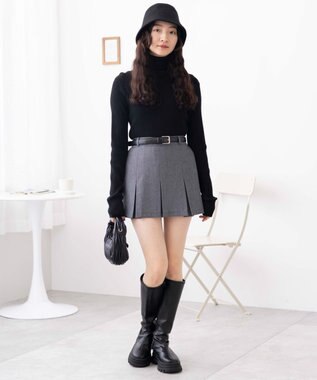 WEGO 【SCHOOLITEM】ベルト付ボックスプリーツスカパン 杢グレー