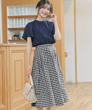 Tiaclasse 【新色追加・選べる丈】麻調タックフレアスカート ミモレ丈ブラックチェック