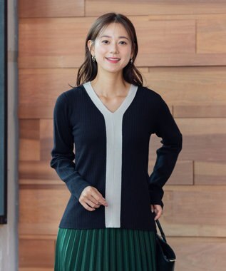 ANY 【洗える】Vネック リブニット ブラック系1