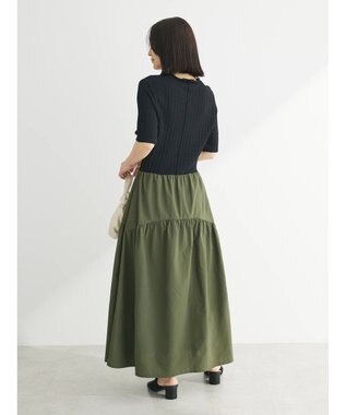 Green Parks しぼドッキングワンピース Khaki