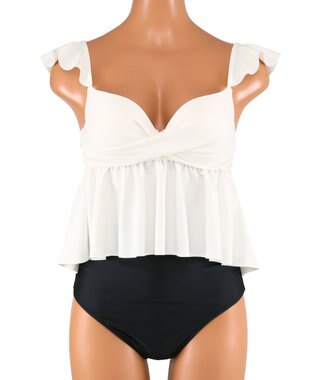 San-ai Resort（三愛水着楽園） WEB限定商品　ワコール共同開発、ノンワイヤーなのにぷっくり美胸を作る【ダブルアップ】　フレアビスチェビキニ M1/M2/L1 ホワイト×ブラック