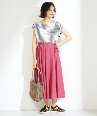 ANY 【接触冷感・UVケア】TCオーガビッツボーダー Tシャツ オフ×ブラック