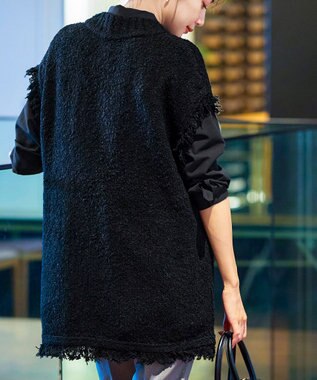 Tiaclasse 【洗える】ツイード見えフリンジニットベスト ブラック