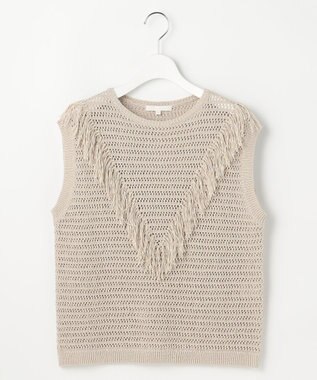 自由区 リネンフリンジ ベスト ベージュ