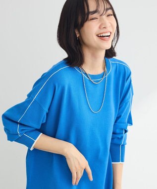 Green Parks アンチピリングライン入りニットプルオーバー Blue