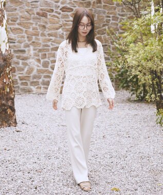 earth music&ecology クロシェ風プルオーバー Ivory