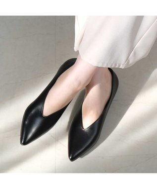 Pointer 日本製 本革 生活防水機能付きVカットパンプス ブラック