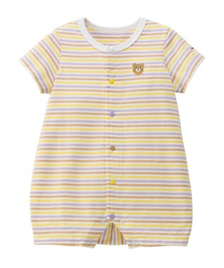  【70-80cm】 みじんボーダー ワンポイント刺繍 ショートオール