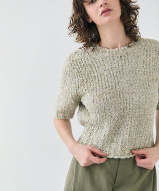 BEIGE， 【洗える・Precious 4月号掲載】TRITOMA / ラメクルーネック半袖ニット Gold