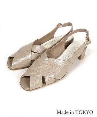 Dominic3 クロスベルト バックストラップ レザーサンダル ベージュ型押し