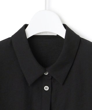 ICB L 【洗える】 ワッシャーツイル クロップドブラウス ブラック系