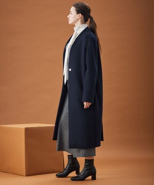 BEIGE， 【S-size】PASSY / ノーカラーロングコート Navy