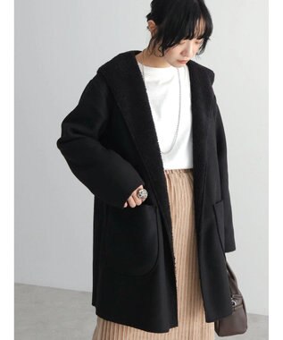 Green Parks ２ｗａｙフード裏ボアミディ丈コーディガン Black