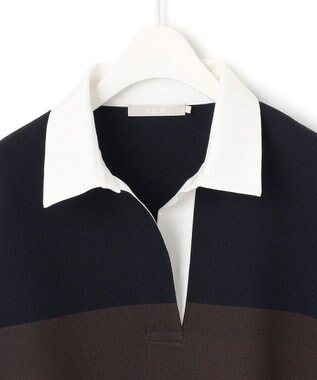 ICB 【洗える】 シンセティックダブルフェイス ラガーニットプルオーバー ネイビー×ダークブラウン系