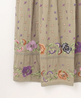 GRACE CONTINENTAL フラワー刺繍エスニックワンピース カーキ