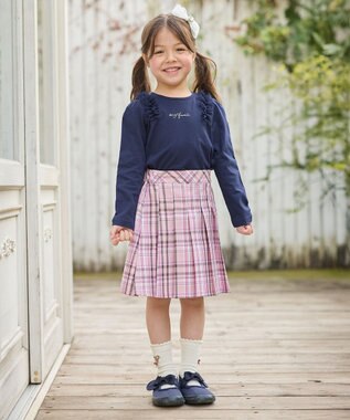 ANY KIDS チュールフリル 長袖Tシャツ ネイビー