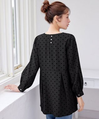 Tiaclasse L 【洗える】フロッキードットチュニック ブラック