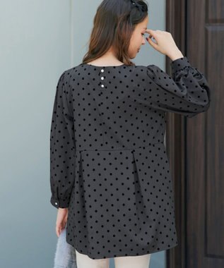 Tiaclasse L 【洗える】フロッキードットチュニック チャコールグレー