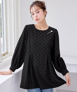 Tiaclasse L 【洗える】フロッキードットチュニック ブラック