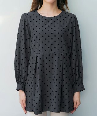 Tiaclasse L 【洗える】フロッキードットチュニック チャコールグレー