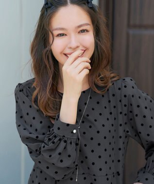 Tiaclasse L 【洗える】フロッキードットチュニック チャコールグレー