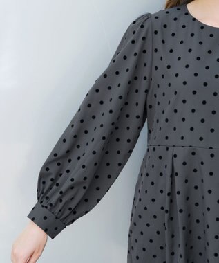 Tiaclasse L 【洗える】フロッキードットチュニック チャコールグレー