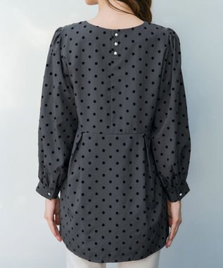 Tiaclasse L 【洗える】フロッキードットチュニック チャコールグレー