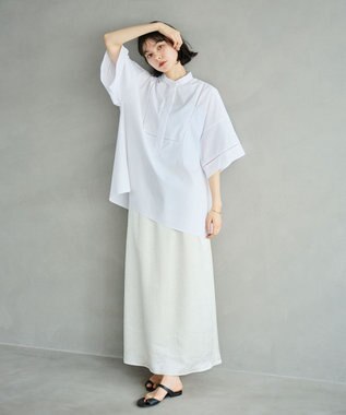 #Newans 【洗える/セットアップ可能】ハシゴレースビブデザインシャツ ホワイト