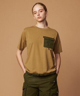 JOSEPH ABBOUD MOUNTAIN 【CREA掲載・テーム ヤルヴィモチーフ・サスティナブル】ビオグレース天竺ｘリップストップTシャツ キャメル系