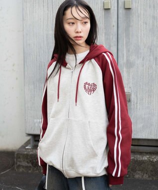 WEGO 【ユニセックス着用ITEM】ラグラングラフィックZIPパーカー ワイン