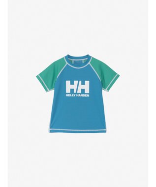 HELLY HANSEN 【キッズ・UVカット・耐海水・耐塩素・記名ラベル付】ショートスリーブ HHクルーラッシュガード ブルージェイ×アクアグリーン