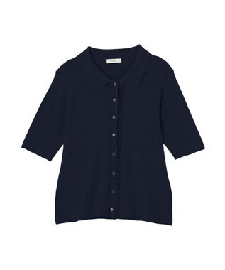 earth music&ecology ミニフリルポロカーディガン Navy