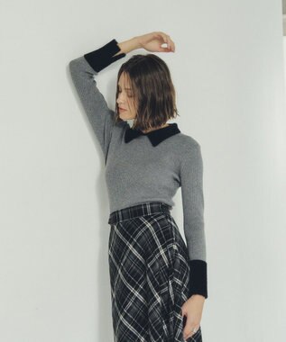 YECCA VECCA フェザー襟スパンコールニット