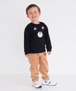 MIKI HOUSE HOT BISCUITS 【70-110cm】 顔ドン ラグラントレーナー 黒