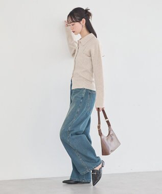 earth music&ecology 【2点SET】襟付きニットアンサンブル Gray Beige