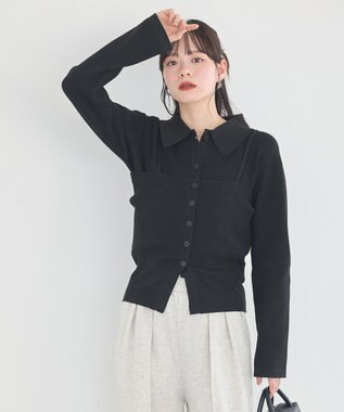 earth music&ecology 【2点SET】襟付きニットアンサンブル Black