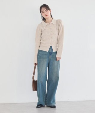 earth music&ecology 【2点SET】襟付きニットアンサンブル Gray Beige