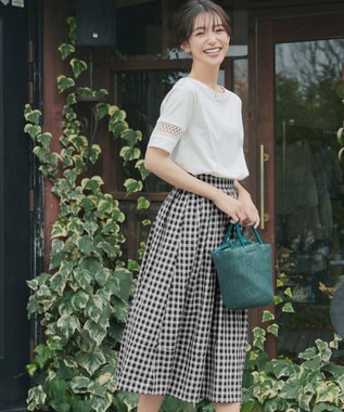 Tiaclasse 【新色追加・選べる丈】麻調タックフレアスカート ミモレ丈ブラックチェック