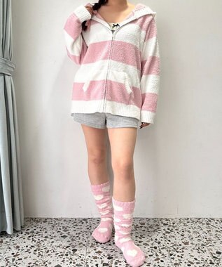 WEGO ボーダーZIPパーカー ピンク