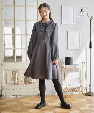 組曲 KIDS 【150-170㎝】 クラシカルグレーワンピース グレー