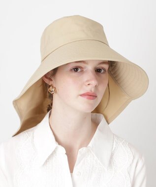 MOONBAT 【遮光100％/遮熱/UVカット】PAUL&JOE ACCESSOIRES(ポール&ジョー）後ろ垂れ 広つばハット 帽子 サイズ調整可能 手洗い可能 ベージュ